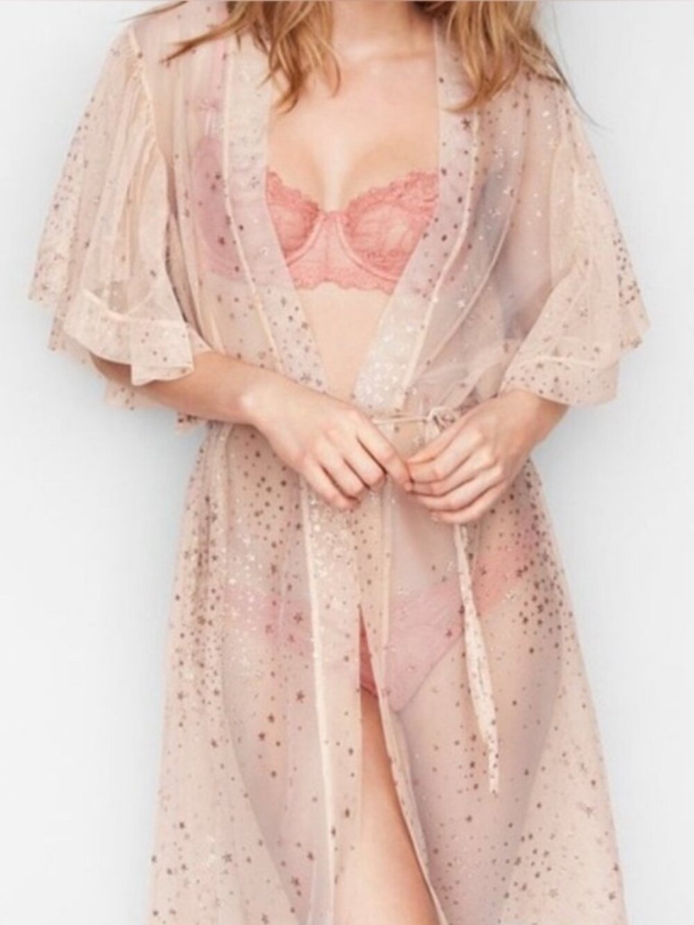 Victoria's Secret Dream Angels Mesh Star Glitter Kimono Robe - Picture 6 of 12